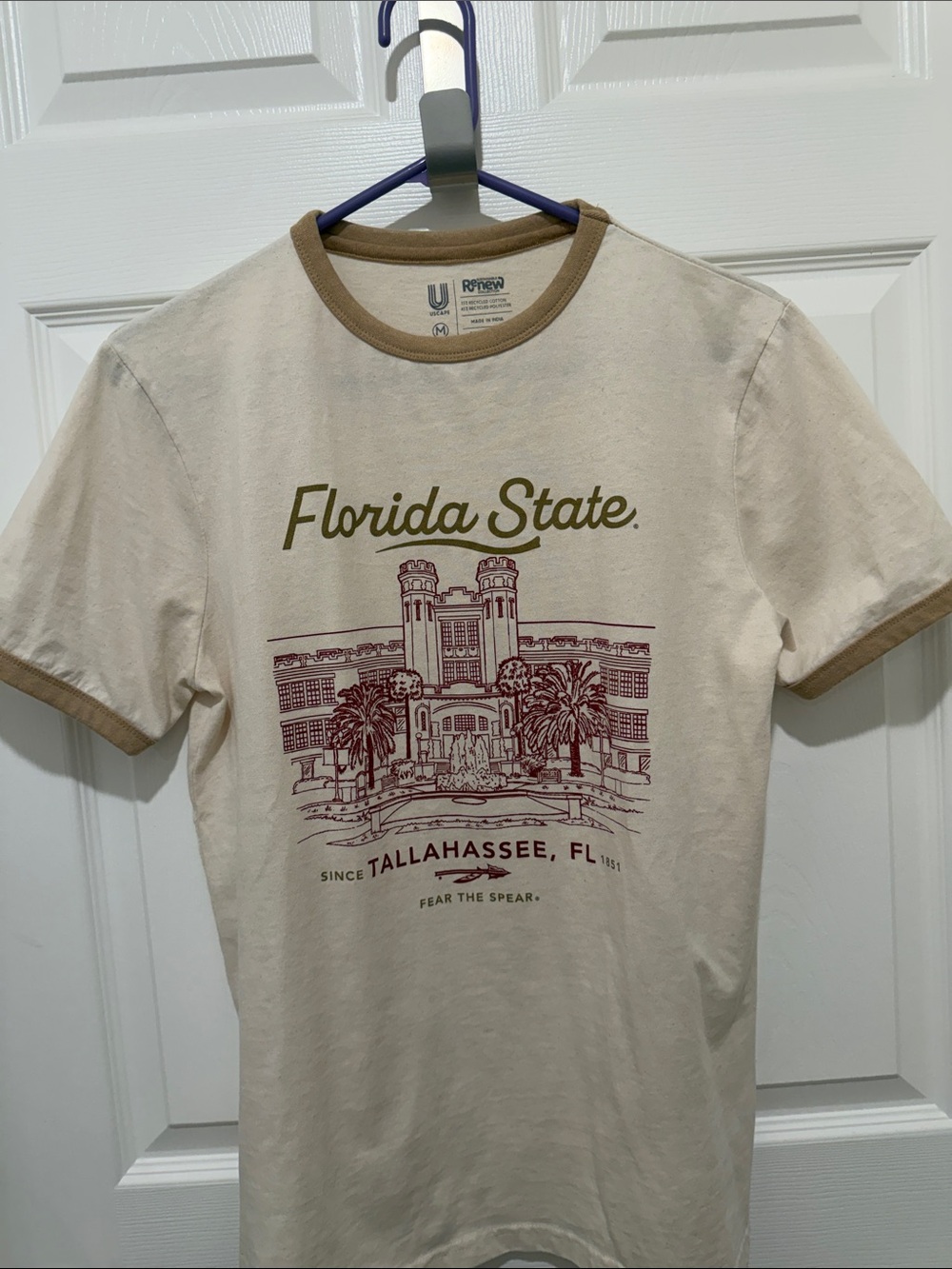 Florida State Graphic Ringer Tee - Cream with Brown Trim